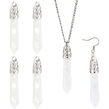 BENECREAT 6Pcs Natural White Quartz Crystal with Platinum Tone Brass Findings Pointed Chakra Pendants for Necklace Earring Making