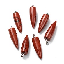 Honeyhandy Natural Red Jasper Pendants, with Platinum Brass Findings, Bullet, 32~35x10~11mm, Hole: 7X3mm