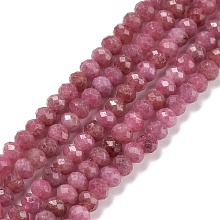 Honeyhandy Natural Rhodochrosite Beads Strands, Faceted, Rondelle, 4x3mm, Hole: 0.7mm, about 130pcs/strand, 15.35 inch(39cm)