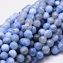 Honeyhandy Dyed Natural Agate Faceted Round Beads Strands, Cornflower Blue, 10mm, Hole: 1mm, about 38pcs/strand, 14.5 inch