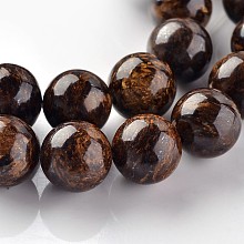 Honeyhandy Natural Bronzite Round Beads Strands, 10mm, Hole: 1mm, about 37pcs/strand, 15.3 inch