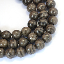 Honeyhandy Natural Black Wood Lace Stone Round Bead Strands, 10~10.5mm, Hole: 1.2mm, about 36pcs/strand, 15.5 inch