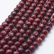 Honeyhandy Natural Labradorite Beads Strands, Dyed, Round, Dark Red, 8~8.5mm, Hole: 1mm, about 47~49pcs/strand, 14.5 inch~14.9 inch(37~38cm)