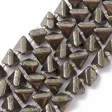 Natural Pyrite Beads Strands, with Seed Beads, Triangle, 11~14x15~16x13.5~14mm, Hole: 1.2mm, about 14pcs/strand, 8.07''(20.5cm)