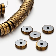 Honeyhandy Electroplate Non-magnetic Synthetic Hematite Beads Strands, Heishi Beads, Disc/Flat Round, Golden Plated, 8x2mm, Hole: 1mm, about 194pcs/strand, 15.7 inch