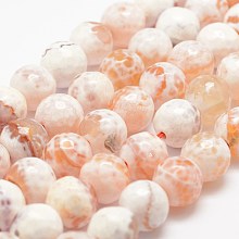 Honeyhandy Faceted Natural Fire Crackle Agate Beads Strands, Round, Dyed & Heated, Orange, 12mm, Hole: 1.5mm,about 30~32pcs/strand, 14 inch(35.6cm)