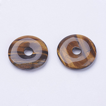 Honeyhandy Natural Tiger Eye Pendants, Donut/Pi Disc, Donut Width: 11~12mm, 28~30x5~6mm, Hole: 6mm