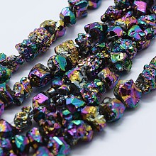 Honeyhandy Electroplated Natural Druzy Quartz Beads Strands, Nuggets, Multi-color Plated, 4~8x4~6mm, Hole: 1mm, 15.7 inch(40cm)