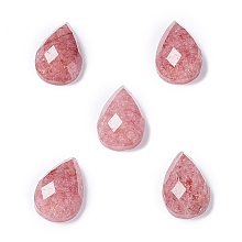 Honeyhandy Natural Strawberry Quartz Cabochons, Faceted Teardrop, 12.5~13x8.5~9x4.5~5mm