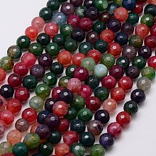 Honeyhandy Natural Agate Beads Strand, Faceted, Dyed, Round, Mixed Color, 8mm, Hole: 1mm, about 48pcs/strand, 15 inch