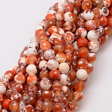 Honeyhandy Natural Fire Crackle Agate Bead Strands, Dyed, Faceted, Round, Chocolate, 8mm, Hole: 1mm, about 47pcs/strand, 14 inch