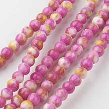 Honeyhandy Natural White Jade Bead Strands, Round, Dyed, Hot Pink, 4mm, Hole: 1mm, about 104pcs/strand, 15.7 inch(400mm)