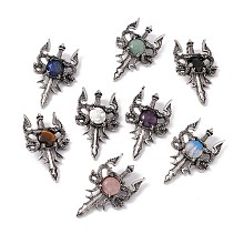 Honeyhandy Gemstone Pendants, Sword Charms, with Rack Plating Antique Silver Tone Alloy Findings, Cadmium Free & Lead Free, Faceted, Mixed Dyed and Undyed, 48x29x6.5mm, Hole: 6x3.5mm