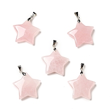 Honeyhandy Natural Rose Quartz Pendants, with Platinum Tone Brass Findings, Star Charm, 29x30x8mm, Hole: 6x4mm