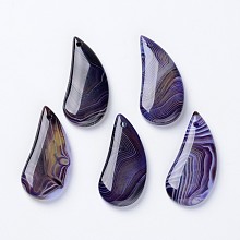 Honeyhandy Natural Agate Pendants, Twisted Teardrop, Dyed, Mauve, 40x18x5mm, Hole: 2mm