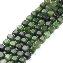 Natural Green Jasper Beads Strands, Tumbled Stone, Square, 6~7x6~7x6~7mm, Hole: 1mm, about 45pcs/strand, 15.16 inch(38.5cm)~15.83 inch(40.2cm)