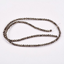 Honeyhandy Natural Pyrite Beads Strands, Round, Faceted, 3mm, Hole: 0.5mm, about 130pcs/strand, 15.74 inch