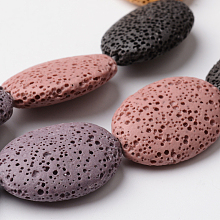 Honeyhandy Natural Lava Rock Bead Strands, Flat Oval, Dyed , Mixed Color, 26x19~20x8mm, Hole: 1mm, about 15pcs/strand, 15.7 inch