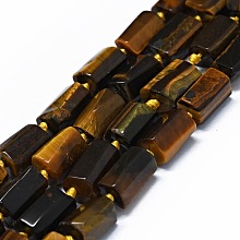 Honeyhandy Natural Tiger Eye Beads Strands, Cuboid, 11~13x6~8x6~8mm, Hole: 0.7mm, about 28~31pcs/strand, 15.94''~16.93''(40.5~43cm)