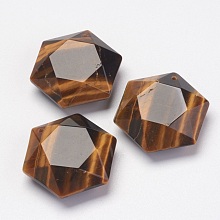 Honeyhandy Natural Tiger Eye Pendants, Hexagon, 28~29x25x9~10mm, Hole: 1.5mm