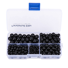 PandaHall Elite 316 Pcs Black Smooth Polish Round Loose Beads 4mm 6mm 8mm 10mm Mix Lot Box Set with Box Container