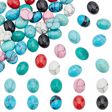 PandaHall Elite 48pcs 8 colors Dyed Synthetic Turquoise Cabochons, Oval, Mixed Color, 10x8x3.5mm, 6pcs/color