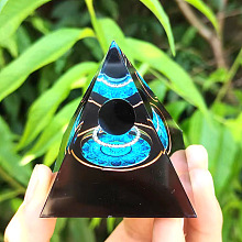 Honeyhandy Resin Orgonite Pyramid Home Display Decorations, with Natural Gemstone Chips, Cyan, 50x50x50mm