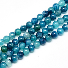 Honeyhandy Natural Agate Beads Strands, Dyed, Round, Dark Cyan, 8mm, Hole: 1mm, about 48pcs/strand, 14.9 inch