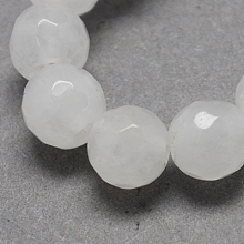 Honeyhandy Natural Jade Bead Strands, Dyed, Faceted, Round, White, 8mm, Hole: 1mm, about 48pcs/strand, 14.9 inch