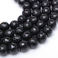 Honeyhandy Glass Beads Strands, Faceted, Round, Black, 6mm, Hole: 1mm, about 65pcs/strand, 15.7 inch