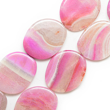 Honeyhandy Natural Agate Beads Strand, Dyed, Oval, Pearl Pink, 39~40x32.5~33x6.5~7mm, Hole: 2.5mm, about 10pcs/strand, 16.3 inch