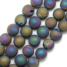 Honeyhandy Electroplated Natural Druzy Geode Agate Beads Strands, Dyed, Frosted, Round, Multi-color Plated, 18~18.5mm, Hole: 2mm, about 22pcs/strand, 16.3 inch