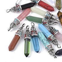 Honeyhandy Natural & Synthetic Mixed Gemstone Pointed Pendants, with Tibetan Style Alloy Pendant Bails and Enamel, Bullet, 47.5~50.5x11x10.5mm, Hole: 4.5mm