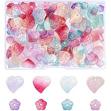 Arricraft 200 Pcs Flowers & Leaf Beads, Transparent Glass Beads with Glitter Gold Powder, Plastic Loose Beads for Jewelry Making (4 Colors)