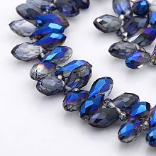 Honeyhandy Half Plated Faceted Teardrop Electroplate Glass Pendants Beads Strands, Top Drilled Beads, Blue Plated, 12x6mm, Hole: 1mm, about 100pcs/strand, 15.5 inch