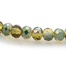 Honeyhandy Half Rainbow Plated Faceted Rondelle Glass Beads Strands, Olive, 3.5x2.5mm, Hole: 1mm, about 100pcs/strand, 10 inch