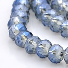 Honeyhandy Full Rainbow Plated Faceted Rondelle Glass Beads Strands, Light Steel Blue, 6x4mm, Hole: 1mm, about 100pcs/strand, 18.1 inch