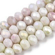 Honeyhandy Faceted Electroplated Glass Beads Strands, AB Color Plated, Abacus, Pale Goldenrod, 6x5mm, Hole: 1.2mm, about 88~89pcs/strand, 17.05 inch~17.32 inch(43.3~44cm)