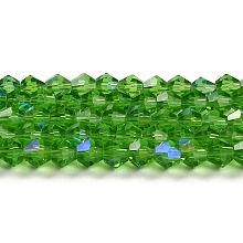 Honeyhandy Transparent Electroplate Glass Beads Strands, AB Color Plated, Faceted, Bicone, Lime Green, 4x4mm, Hole: 0.8mm, about 82~85pcs/strand, 30.5~31cm