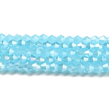 Honeyhandy Imitation Jade Electroplate Glass Beads Strands, AB Color Plated, Faceted, Bicone, Deep Sky Blue, 4x4mm, Hole: 0.8mm, about 82~85pcs/strand, 30.5~31cm