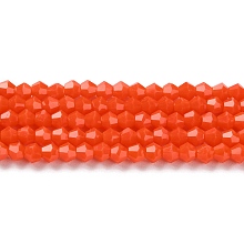 Honeyhandy Opaque Solid Color Imitation Jade Glass Beads Strands, Faceted, Bicone, Orange Red, 4x4mm, Hole: 0.8mm, about 82~85pcs/strand, 30.5~31cm