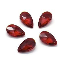 Honeyhandy Faceted Glass Pendants, Teardrop, Red, 15x9.5x5.5mm, Hole: 1mm