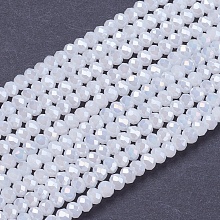 Honeyhandy Electroplate Glass Beads Strands, Full Rainbow Plated, Faceted, Rondelle, White, 3x2mm, Hole: 0.8mm, about 185~190pcs/strand, 14.9~17.3 inch(38~44cm)