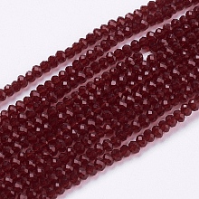 Honeyhandy Transparent Glass Beads Strands, Faceted, Rondelle, Dark Red, 3x2mm, Hole: 0.8mm, about 185~190pcs/strand, 15.5~16 inch(39.3~40.6cm)