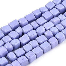 Opaque Spray Painted Glass Bead Strands, Rectangle, Lilac, 2~4.5x3.5~4x3.5~4mm, Hole: 1.2mm, about 105~110pcs/strand, 14.88 inch~15.28 inch(37.8~38.8cm)