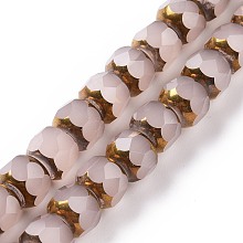 Honeyhandy Electroplate Opaque Glass Beads Strands, Half Golden Plated, Long-Lasting Plated, Faceted, Rondelle, Thistle, 7.5x6mm, Hole: 1.2mm, about 60pcs/strand, 15.75''(40cm)