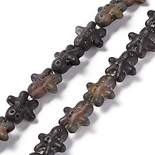 Half Rainbow Plated Forsted Electroplate Glass Beads, Ginger Man, for Christmas, Black, 15x14x7mm, Hole: 1mm, about 45pcs/strand, 24.80''~25.20''(63~64cm)