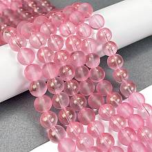 Frosted Transparent Glass Bead Strands, with Gold Powder, Round, Pink, 8mm, Hole: 1mm, about 102pcs/strand, 30.71''(78cm)