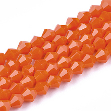 Honeyhandy Opaque Solid Color Glass Beads Strands, Imitation Jade, Faceted, Bicone, Dark Orange, 4.5x4mm, Hole: 1mm, about 82~85pcs/strand, 30.5~31cm