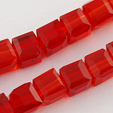 Honeyhandy Glass Bead Strands, Faceted, Cube, Red, 3~4x3~4x3~4mm, Hole: 0.5mm, about 100pcs/strand, 13.5 inch